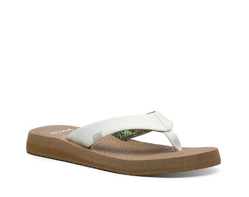 Sanuk Yoga Mat Cushioned Women's Flip Flops White / Brown | Canada 54AHK